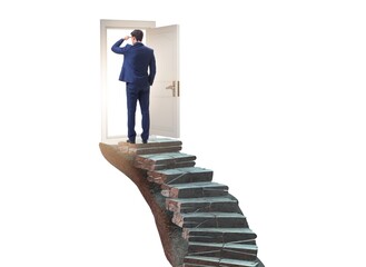 Wall Mural - Concept of career ladder and door with businessman