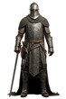 Crusader knight with chainmail coif and helmet. isolated object, transparent background