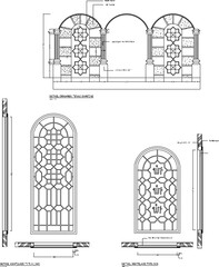 Vector sketch illustration of detailed architectural technical design of mosque window accessories for Muslim worship