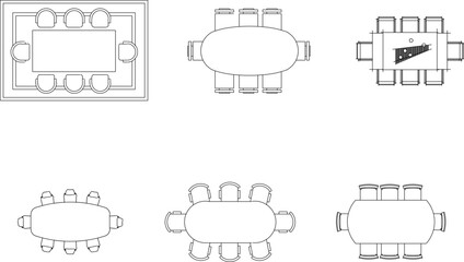 Wall Mural - Vector sketch illustration of interior architectural design view of the layout of the dining table and meeting chairs