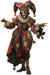 Masked harlequin jester in full regalia full body. isolated object, transparent background