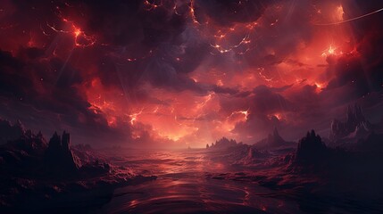 Wall Mural - abstract skies ablaze, digital art illustration