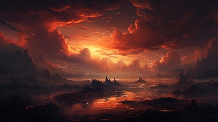 Wall Mural - abstract skies ablaze, digital art illustration