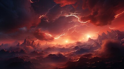 Wall Mural - abstract skies ablaze, digital art illustration