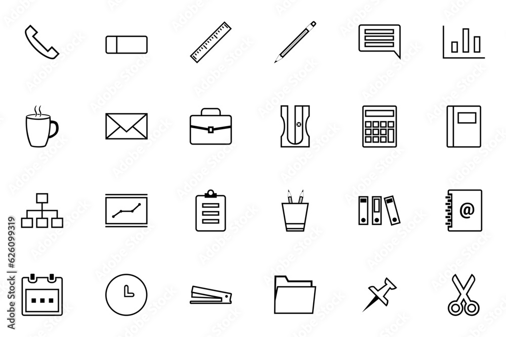 Office Supplies Line Art SVG icon set Stock Vector | Adobe Stock