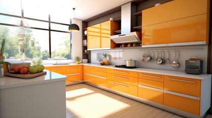 Poster - Modern orange and white kitchen