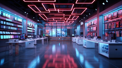 Interior of modern tech store and gadget