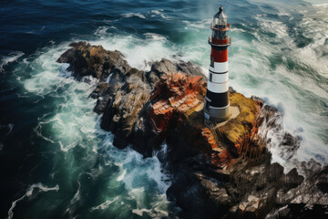 Wall Mural - Blue ocean waves crashing on a rocky shore
