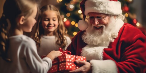 santa claus giving christmas gifts