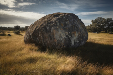 Wall Mural - Big rock on grass field generative AI