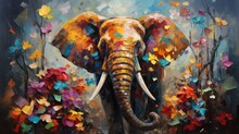 Elephant With Fantasy Forest Colorful Butterflies And Flowers Background. Generative AI