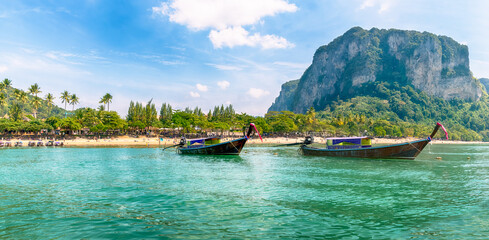 Wall Mural - landscape with ao nang beach in krabi region, thailand
