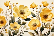 Yellow Flowers Watercolor Background. Generative AI