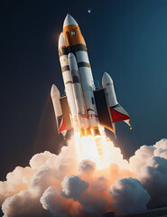 Launching space craft. Technology development process. Space rocket launch. 3d render
