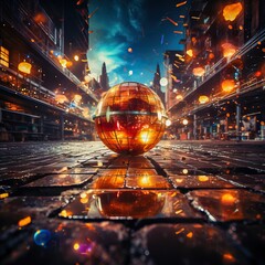 Wall Mural - abstract futuristic background with a disco ball, generative ai