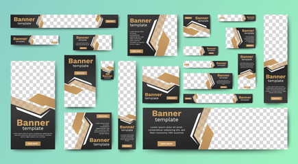 Canvas Print - professional business web ad banner template with photo place. modern layout white background and vi