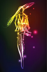 Wall Mural - Hand-drawn fashion model from a neon. A light girl's. Fashion girl.