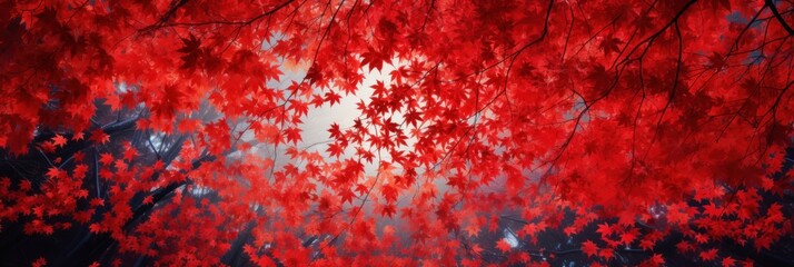 Wall Mural - Sky above the autumn maple leaves forest background