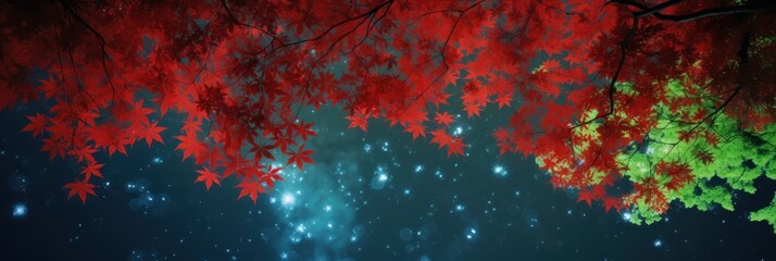 Wall Mural - Sky above the autumn maple leaves forest background