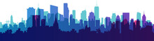 Colorful City Skyline. Urban Panoramic Silhouette. Vector Horizontal Banner Of Cityscape In Overlay Style.