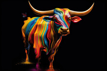 A Bull Art Statue With Colorful Fashionable Isolated