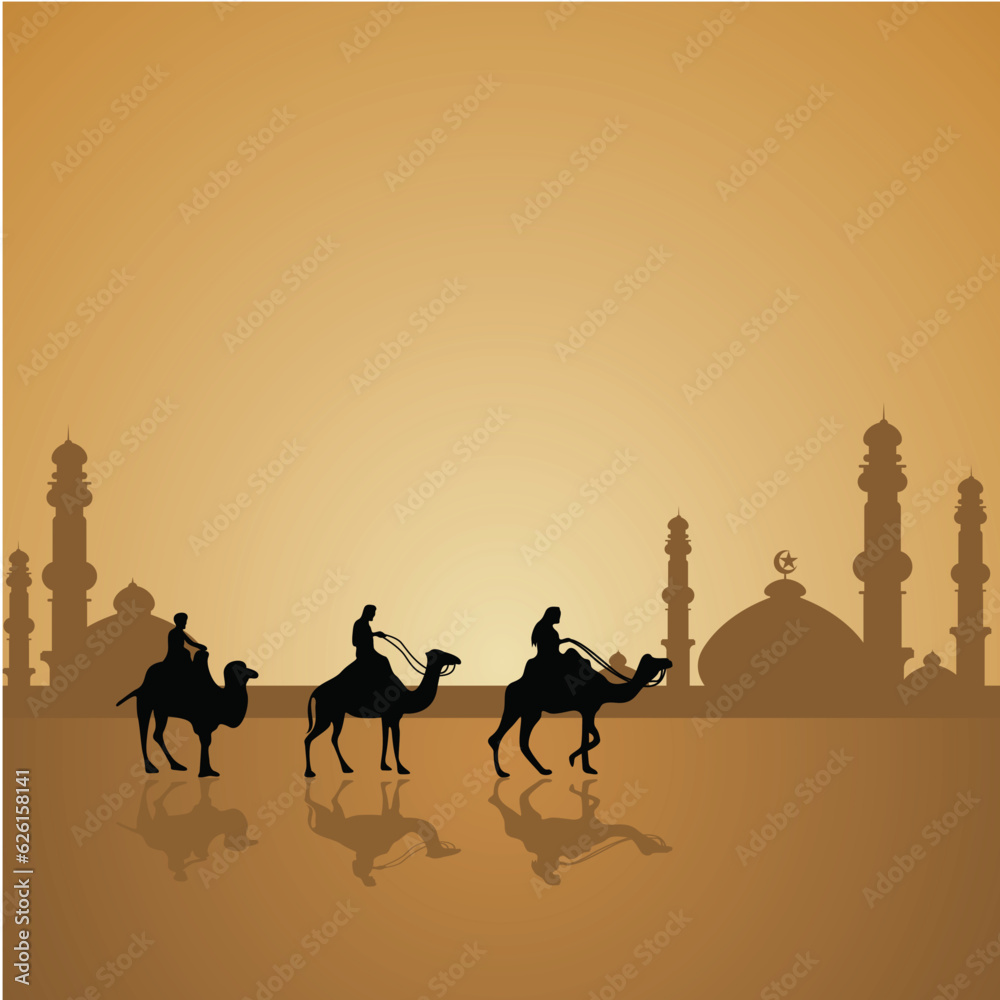 Vector illustration of a lined shading silhouette of a mosque that is ...