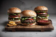 irresistible temptation of a trio of hamburgers with melted cheese, artfully captured in a mouthwatering product shot