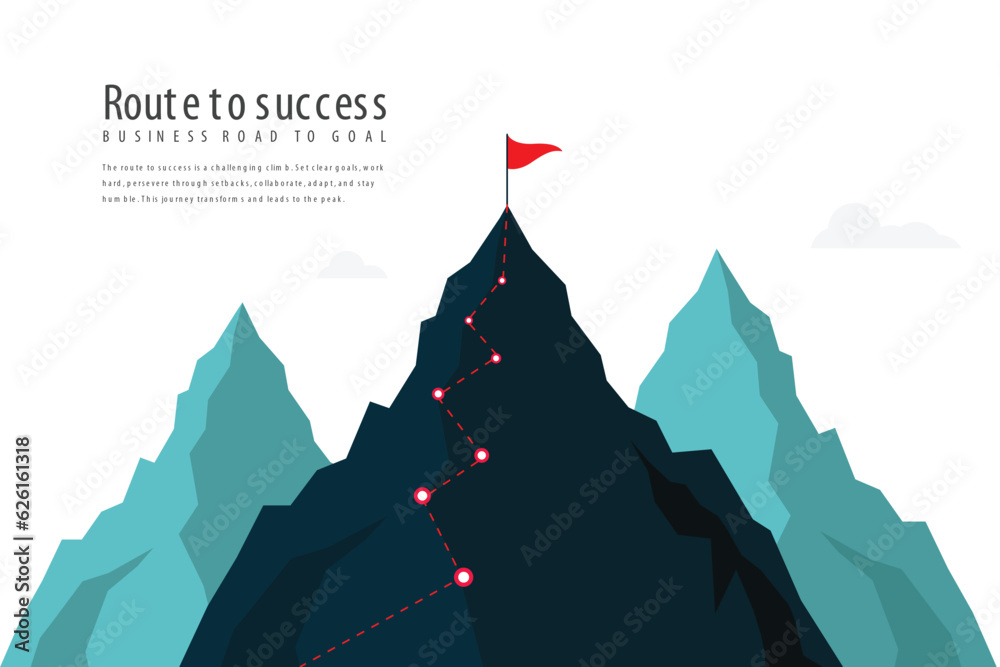 Success route path mountain infographic. business road to goal. vector illustration in flat style modern design. isolated on white background.