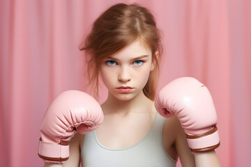 portrait of girl with boxing gloves