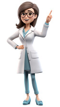 3D Cartoon Render Of Smiling Female Doctor With Raised Finger