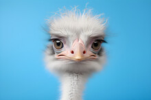 Portrait Of An Ostrich On Blue Background