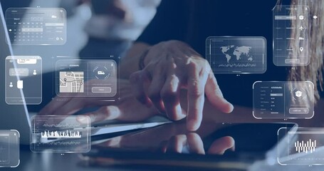 Poster - Animation of data over caucasian businessman with laptop