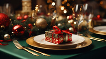 A Christmas Table With A Invitation Card Set On The Table. AI Generated
