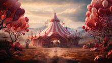 A Circus Tent With Balloons Around It. AI Generated