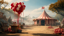 A Circus Tent With Balloons Around It. AI Generated
