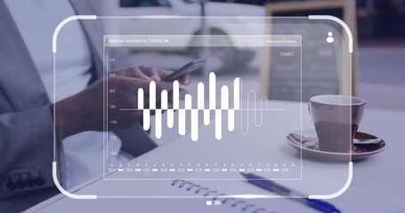 Poster - Animation of data on screen over caucasian businessman with smartphone
