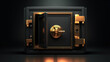 Black bank safe with open steel door and golden light . AI Generated