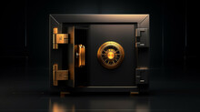 Black Bank Safe With Open Steel Door And Golden Light . AI Generated