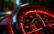 © wolfhound911 - closeup speedometer with red number on the dashboard. AI Generated