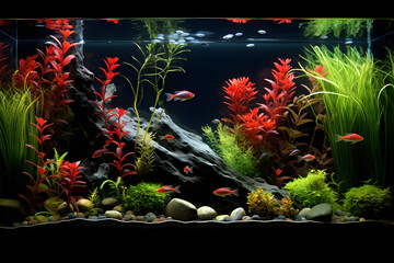 Wall Mural - freshwater planted aquarium with fishes