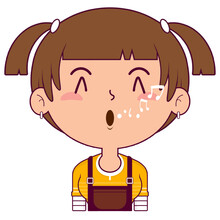 Girl Whistling Face Cartoon Cute