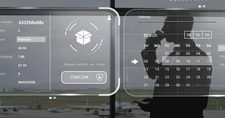 Poster - Animation of data on screens over caucasian businessman with smartphone