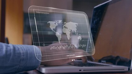 Poster - Animation of data on screen over caucasian businessman with laptop