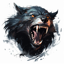Illustration Of A Werewolf With Teeth Isolated On White Background. AI Generated