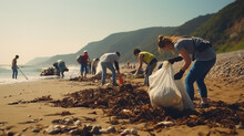 Beach Cleanup: Images Of Volunteers Cleaning Up Beaches And Coastal Areas To Protect Marine Ecosystems And Wildlife