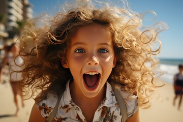 Adorable happy smiling little girl on beach vacation