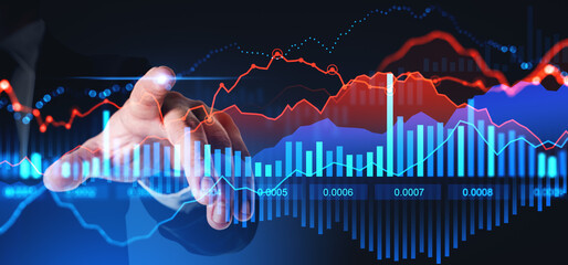 Wall Mural - Man hand pressing on digital financial chart