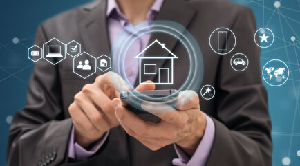 Aufkleber - View of a Home button of a technology interface surrounded by application - technology app concept