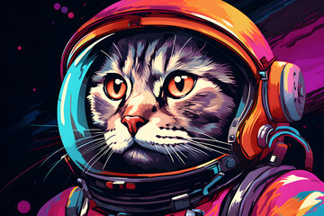 cute retro pop space cat in astronaut suit