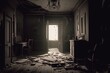 Generative AI illustration of abandoned haunted house interior, Generative AI